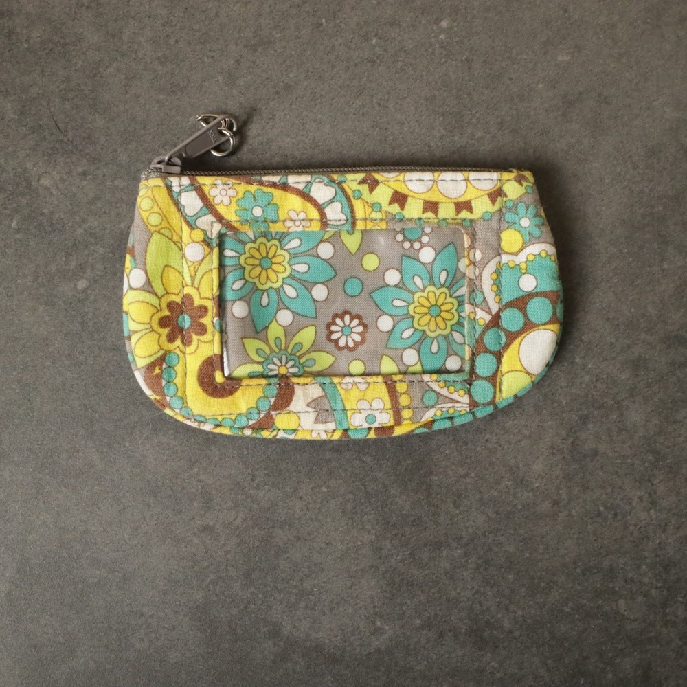 Vera Bradley Coin Purse ID Window Zip Pouch Floral Yellow Green - Picture 2 of 3